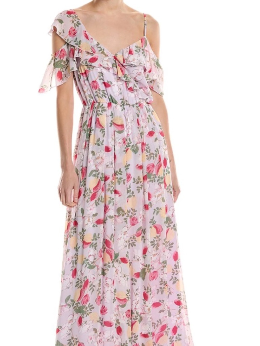 Ricaria Floral One Shoulder Cold Shoulder Ruffle Maxi Dress NWOT